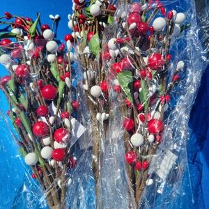Festive Red and White Berry Picks Holiday Decoration